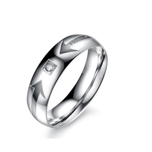 Titanium Steel Finger Ring, polished, Unisex  & micro pave cubic zirconia 