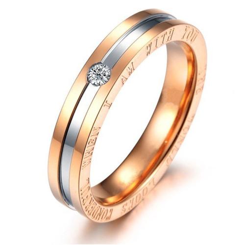 Titanium Steel Finger Ring & micro pave cubic zirconia & for woman, rose gold color 