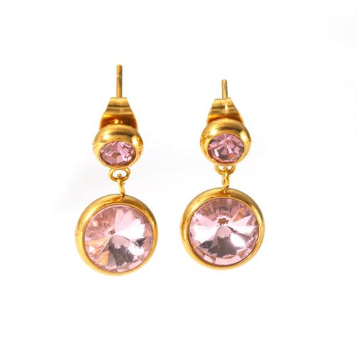 Stainless Steel Drop Earring, 304 Stainless Steel, 18K gold plated, fashion jewelry & for woman & with rhinestone 
