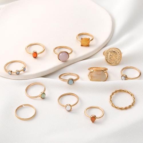 Zinc Alloy Ring Set, with Plastic, gold color plated, 12 pieces & fashion jewelry & for woman & with rhinestone 