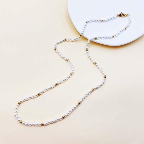 304 Stainless Steel Glasses Chain, with Glass Beads & Acrylic & for woman, white Approx 70 cm 