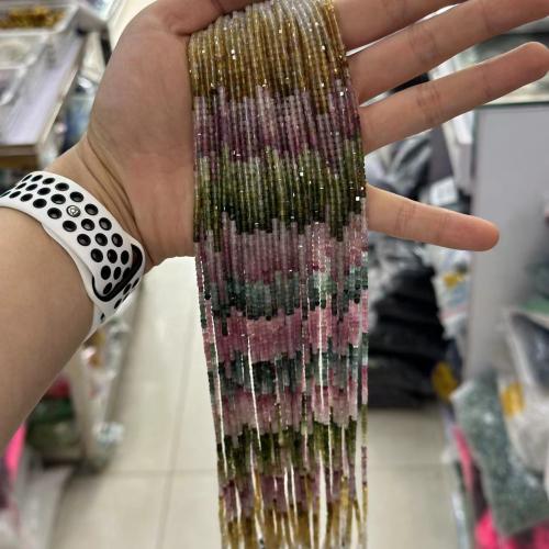Natural Tourmaline Beads, Square, polished, fashion jewelry & DIY & faceted, mixed colors, 2mm, Approx 
