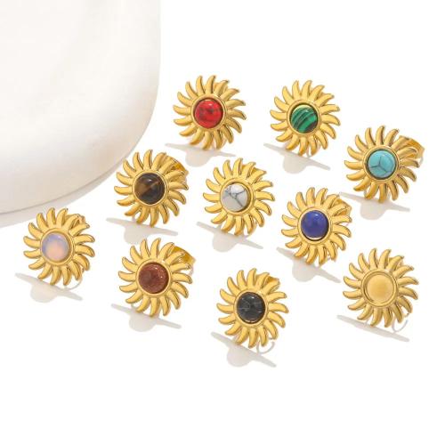 Stainless Steel Earring Stud Component, 304 Stainless Steel, with Gemstone, DIY golden, 17mm 