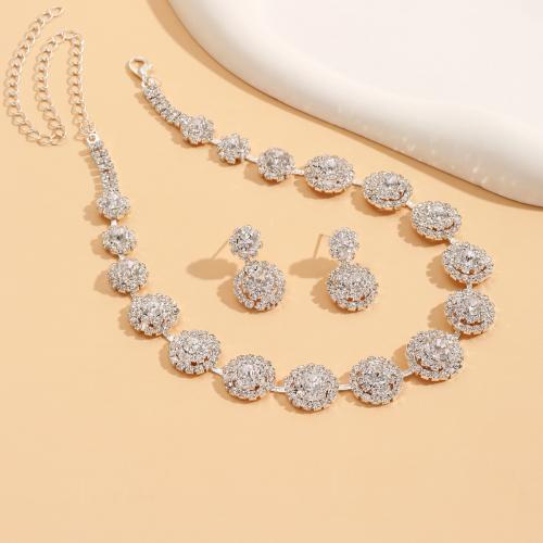 Rhinestone Zinc Alloy Jewelry Set, Stud Earring & necklace, plated, 2 pieces & for woman & with rhinestone 