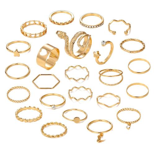 Zinc Alloy Ring Set, 27 pieces & fashion jewelry & for woman & with rhinestone, gold 