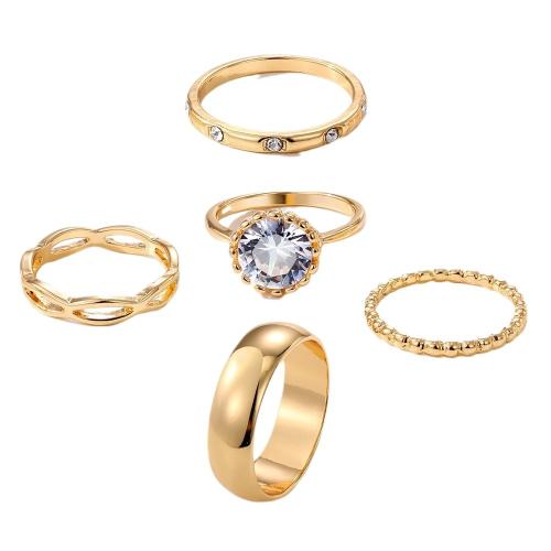 Zinc Set anillo de aleación, aleación de zinc, chapado, 5 piezas & Joyería & para mujer & con diamantes de imitación, dorado, Vendido por Set