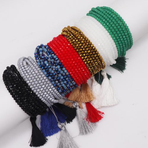 Glass Beads Multilayer Bracelets, with Polyester Cord, handmade, Unisex Approx 15 cm [