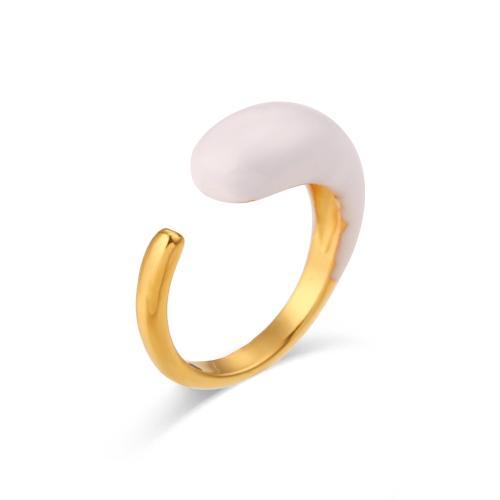 Stainless Steel Finger Ring, 304 Stainless Steel, Vacuum Ion Plating, for woman & enamel 