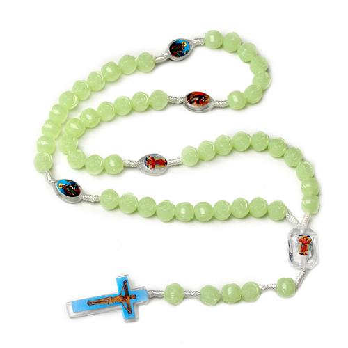 Collar de bolas de plástico, con cordón de algodón, unisexo & luminoso & calcomanía, verde, longitud:aproximado 41-50 cm, Vendido por UD