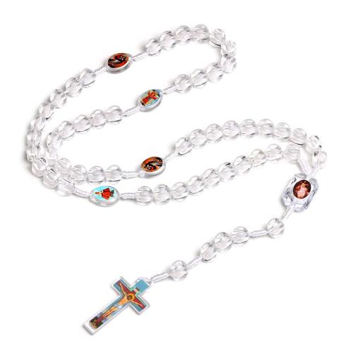 Kunststoff Perle Halskette, mit Baumwolle Schnur, handgemacht, unisex & verschiedene Stile für Wahl & Aufkleber, weiß, Länge:ca. 41-50 cm, verkauft von PC