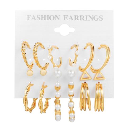 Zinc Alloy Earring Set, with Resin & Plastic Pearl, plated & for woman 