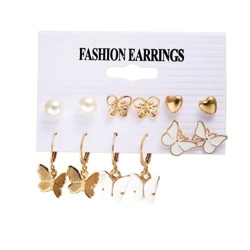 Zinc Alloy Earring Set, with Plastic Pearl, gold color plated & for woman & enamel & with rhinestone, earring length 5-70mm 