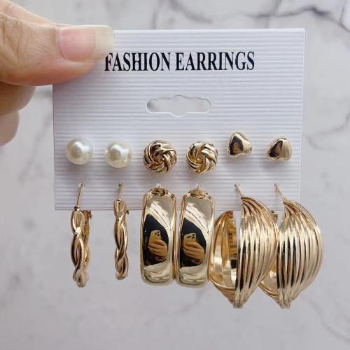 Zinc Alloy Earring Set, with Plastic Pearl, plated & for woman & with rhinestone, earring length 2-60mm [