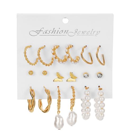 Zinc Alloy Earring Set, with Plastic Pearl, plated & for woman & with rhinestone, earring length 2-60mm 