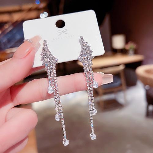 Brass Drop Earring, with Plastic Pearl, plated & for woman & with rhinestone, earring length 80-130mm 