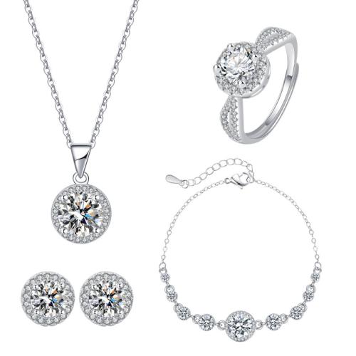 Brass Jewelry Set, platinum color plated & micro pave cubic zirconia & for woman 