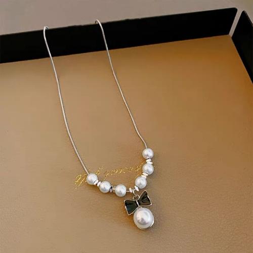 Titan Schmuck Halskette, Titanstahl, mit Kunststoff Perlen & Zinklegierung, mit Verlängerungskettchen von 5cm, Modeschmuck & für Frau, originale Farbe, Länge:ca. 40 cm, verkauft von PC
