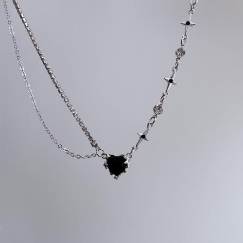 Корень Циркон Микро вымощает латунь ожерелье, Латунь, плакирован серебром, ювелирные изделия моды & инкрустированное микро кубического циркония & Женский, Много цветов для выбора, длина:Приблизительно 45 см, продается PC