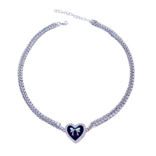 Латунное Ожерелье Горного Хрусталя, Латунь, плакирован серебром, ювелирные изделия моды & Женский & со стразами, длина:Приблизительно 40 см, продается PC