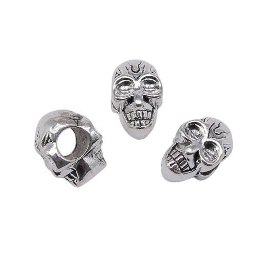 Zinc Alloy Large Hole Beads, Skull, antique silver color plated, vintage & fashion jewelry & DIY 