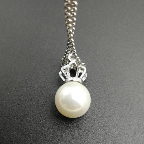 Cubic Zircon Micro Pave Sterling Silver Necklace, 925 Sterling Silver, with Shell Pearl, with 5cm extender chain, fashion jewelry & micro pave cubic zirconia & for woman Approx 40 cm 