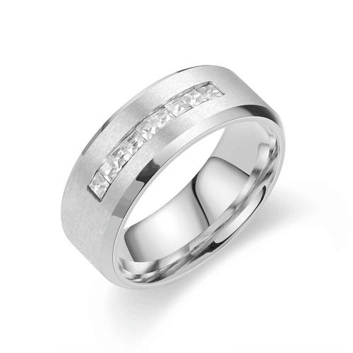 Нержавеющая сталь Rhinestone палец кольцо, Нержавеющая сталь 304, разный размер для выбора & Мужский & со стразами, серебряный, width 8mm, thickness 2mm, продается PC