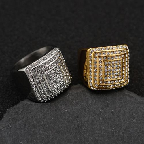 Rhinestone Stainless Steel Finger Ring, 304 Stainless Steel & for man & with rhinestone 