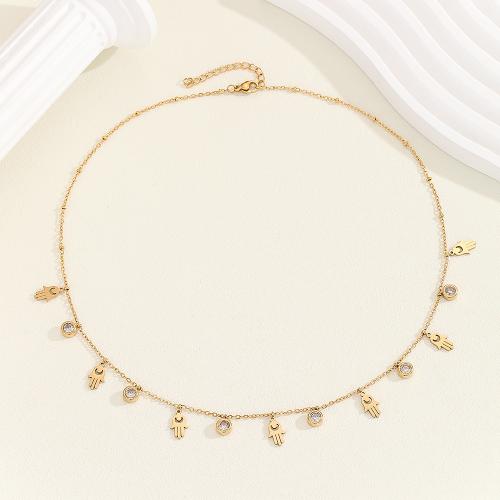 Stainless Steel Jewelry Necklace, 304 Stainless Steel, with 5cm extender chain, fashion jewelry & for woman & with rhinestone, golden Approx 45 cm 