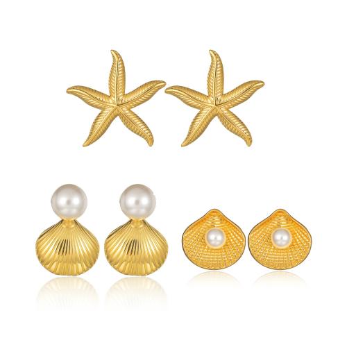 Stainless Steel Stud Earring, 304 Stainless Steel, with Plastic Pearl, fashion jewelry & for woman, golden 