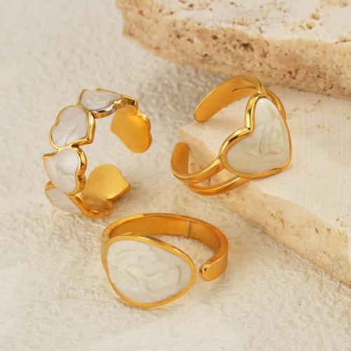 Enamel Stainless Steel Finger Ring, 304 Stainless Steel & for woman, golden 