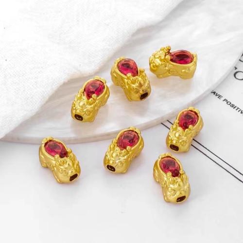 Cubic Zirconia Micro Pave Brass Beads, with Cubic Zirconia, Fabulous Wild Beast, gold color plated, DIY 