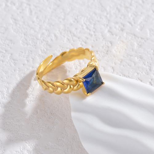 Титан Сталь палец кольцо, титан, с Gemstone фишки, плакирован золотом, разные стили для выбора & Женский, Много цветов для выбора, продается PC