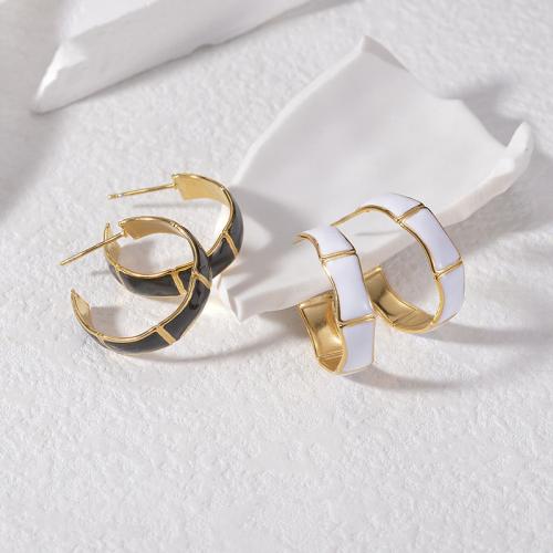 Titanium Steel Earrings, gold color plated, for woman & enamel 
