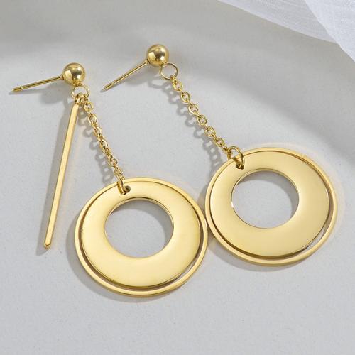 Titanium Steel Earrings, Round, gold color plated, for woman 