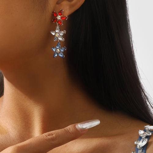 Zinc Alloy Drop Earring, Flower, plated, fashion jewelry & with rhinestone 