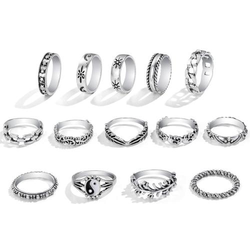 Zinc Set anillo de aleación, aleación de zinc, Acabado antiguo, 14 piezas & Joyería & unisexo, color original, Vendido por Set
