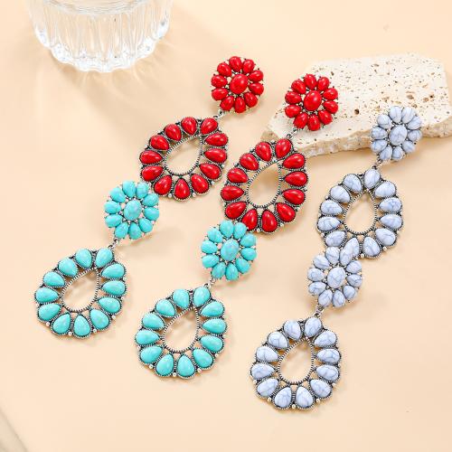 Resin Zinc Alloy Earring, with Resin, Flower, plated, fashion jewelry & for woman & hollow 