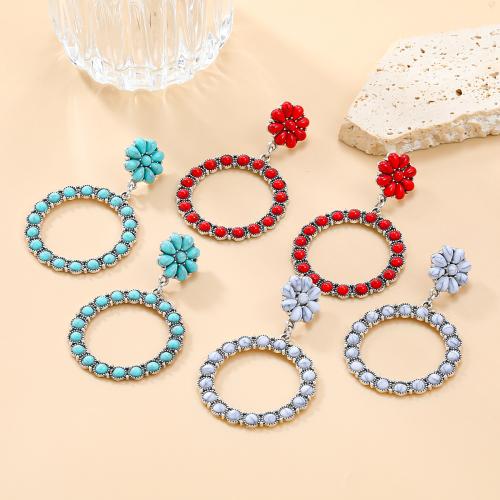 Resin Zinc Alloy Earring, with Resin, Round, plated, fashion jewelry & for woman & hollow 