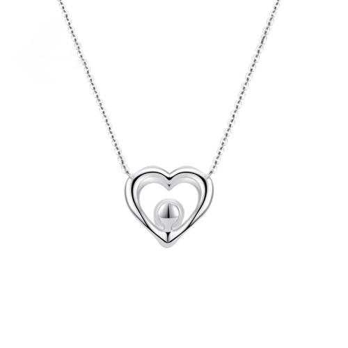 Cubic Zircon Micro Pave Sterling Silver Necklace, 925 Sterling Silver, with 5CM extender chain, Heart, micro pave cubic zirconia & for woman Approx 40 cm 
