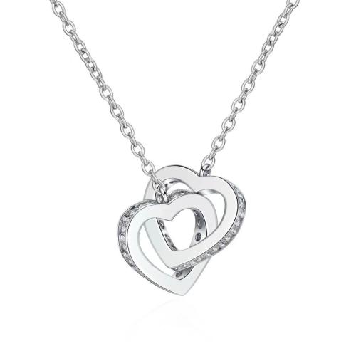 Cubic Zirconia Micro Pave Sterling Silver Necklace, 925 Sterling Silver, with 10CM extender chain, Heart, micro pave cubic zirconia & for woman Approx 45 cm 