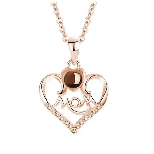 925 Sterling Silver Miniature Projection Necklace, with 5CM extender chain, Heart, micro pave cubic zirconia & for woman Approx 40 cm 