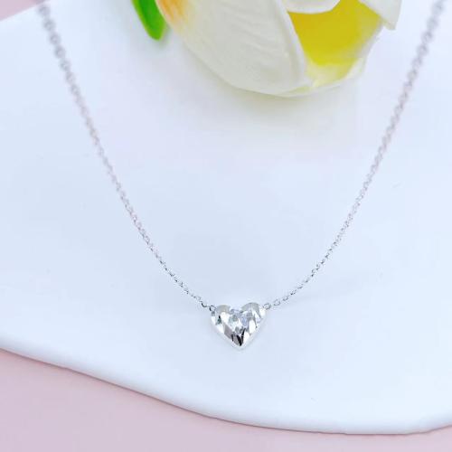 Sterling Silver Jewelry Necklace, 925 Sterling Silver, Heart, for woman, platinum color Approx 41-50 cm 