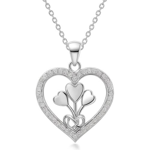 Cubic Zircon Micro Pave Sterling Silver Necklace, 925 Sterling Silver, with 5CM extender chain, Heart & micro pave cubic zirconia & for woman & epoxy gel, platinum color Approx 40 cm 