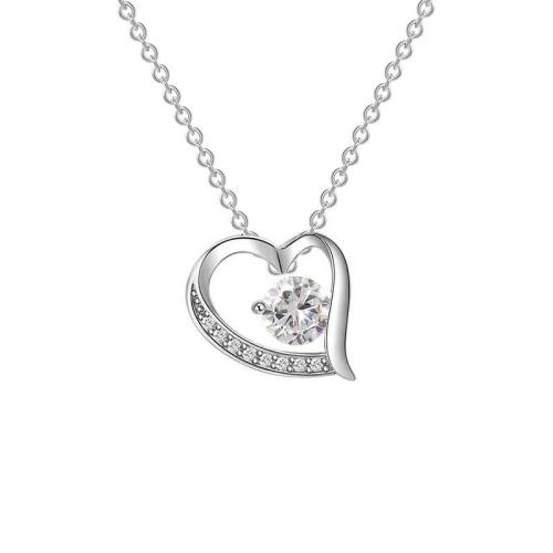 Cubic Zirconia Micro Pave Sterling Silver Necklace, 925 Sterling Silver, with 5CM extender chain, Heart, micro pave cubic zirconia & for woman Approx 40 cm 
