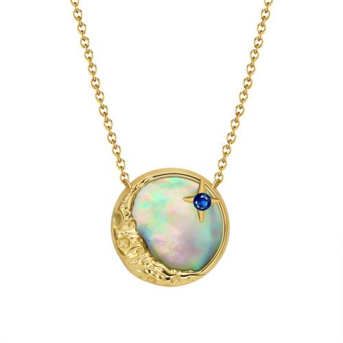 Cubic Zircon Micro Pave Sterling Silver Necklace, 925 Sterling Silver, with Abalone Shell, with 5CM extender chain, micro pave cubic zirconia & for woman, gold Approx 45 cm 