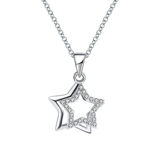 Cubic Zircon Micro Pave Sterling Silver Necklace, 925 Sterling Silver, Star, micro pave cubic zirconia & for woman, platinum color Approx 45 cm 