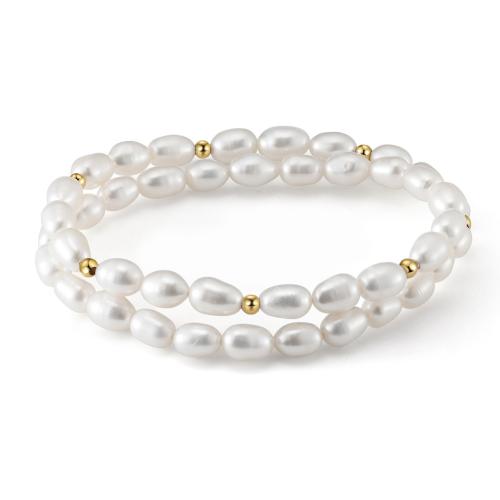 Pearl Sterling Silver Bracelets, 925 Sterling Silver, with Freshwater Pearl, Unisex, white Approx 17-18 cm 