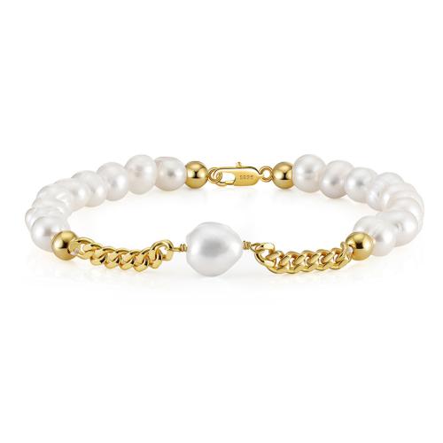 Pearl Sterling Silver Bracelets, 925 Sterling Silver, with Freshwater Pearl, Unisex Approx 20 cm 