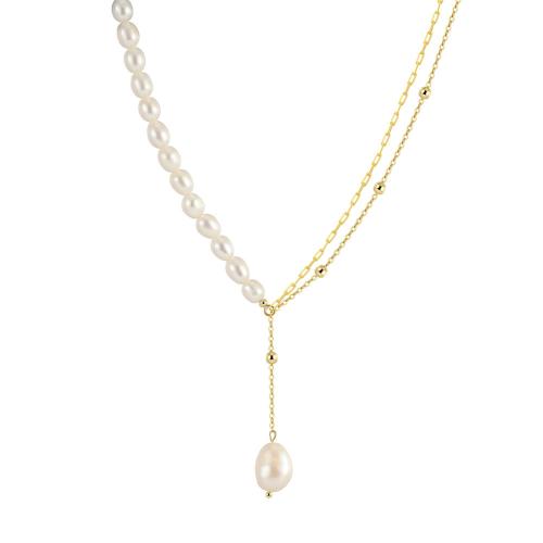 Sterling Silver Pearl Necklace, 925 Sterling Silver, with Freshwater Pearl, with 5CM extender chain, for woman Approx 40 cm 