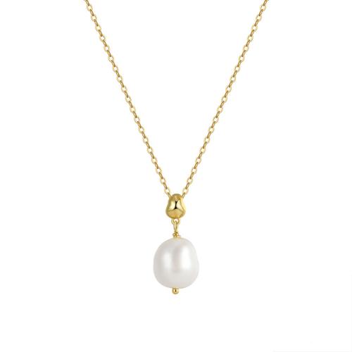 Sterling Silver Pearl Necklace, 925 Sterling Silver, with Freshwater Pearl, for woman, golden Approx 45 cm 